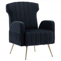 Fauteuil de Relaxation en tissu velours, Design Élégant et Moderne pour Salon et Séjour, Noir