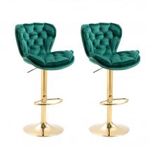 Ensemble de 2 Tabourets de Bar, Chaise de bar Pivotants Réglables en velours, avec Repose-pieds pour Cuisine et Salle à Manger, Vert   Aosom France
