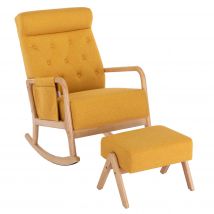 Fauteuil à bascule ergonomique avec repose-pieds rocking chair grand confort, jaune