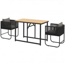 Outsunny Salon de jardin ensemble 3 pièces avec 1 table et 2 fauteuils 4 coussins table en composite plateau aspect bois noir