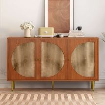 Rattan Sideboard 130cm Wohnzimmer Sideboard mit Stauraum 3 Rattan-Türen Naturfarbe Esszimmer Schlafzimmer 129.8x40x76 cm   Aosom.de