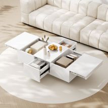 Table basse relevable Table basse design blanche Table de salon brillant avec structure de rangement pousser-tirer et double tiroir   Aosom France
