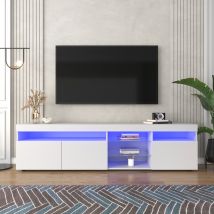 Meuble TV scandinave Meuble télé moderne avec éclairage LED variable, panneau lumineux, pour salon et salle à manger, Blanc   Aosom France
