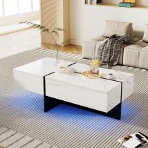 Table basse relevable Table de salon Table basse blanc Table basse marbre avec système d'éclairage LED contrôlé par application, Blanc   Aosom France