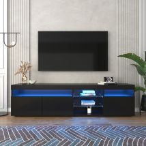 Meuble TV mobile scandinave avec éclairage LED variable et panneau lumineux pour salon et salle à manger, Noir