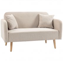 HOMCOM 2-Sitzer Sofa  Couch mit Wurfkissen, Samtoptik, gepolstert, Armlehnen, Loveseat, 130x70x80cm, Creme  Aosom