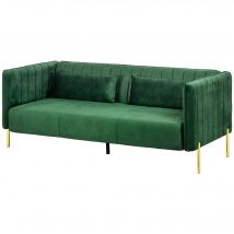 HOMCOM 3 Sitzer Sofa Gästesofa mit 2 Sitzkissen, dreier Couch mit Armlehne, gepolstert Polstersofa mit Samt-Optik, 200 x 88 x 76 cm, Grün   Aosom