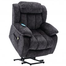 Fauteuil releveur électrique et inclinable avec fonction massage et chauffant, revêtement aspect velours, Gris