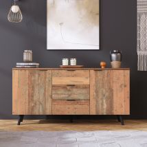 Buffet Vintage Scandinave en Bois avec 3 Tiroirs et Étagères Réglables pour Salon et Salle à Manger, Brun antique
