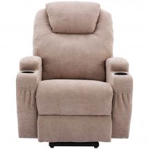 Fauteuil Relax Électrique Massant Inclinable Chauffant avec Porte-gobelets, Poches Latérales et Télécommande, Marron clair