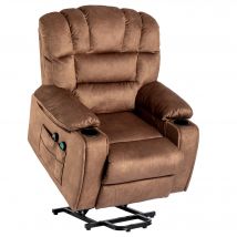 Fauteuil de massage électrique de luxe pour seniors, inclinable, chauffant, avec porte-gobelet, poches, télécommande et pédale,  idéal pour salon et chambre, Marron