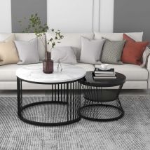 Table basse ronde Tables basses design Gigognes Table de salon Modernes, Table basse en marbre brillant, Noir   Aosom France