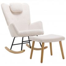 Fauteuil à Bascule avec Repose-pieds, Appui-tête et Balancelle de Jardin Confortable, Blanc