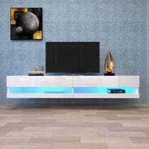 Meuble TV scandinave blanc avec éclairage LED, design moderne et spacieux, Blanc