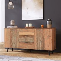 Sideboard, 3 Schubladen Verstellbare Regale, Vintage Design für Esszimmer Wohnzimmer Schlafzimmer, Robuste Konstruktion,Braun, 140x35x70cm   Aosom.de