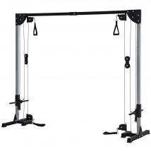 SPORTNOW Appareil de musculation double poulie vis à vis crossover, charge libre avec haltère 2 x 50kg dim. 245L x 85l x 207H cm