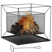 Outsunny Brasero cheminée foyer extérieur carré avec tisonnier métal dim. 45L x 45l x 43H cm noir-AOSOM.fr