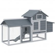 PawHut Petit poulailler cottage cage à poules sur pied dim. 150,5L x 54l x 87H cm multi-équipement bois massif de pin