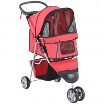Pawhut Poussette buggy pour chien chat animaux roue avant pivotante 360 degrés rouge