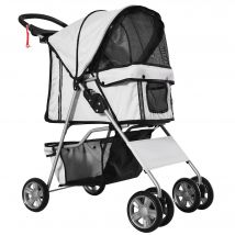 PawHut Poussette buggy pliable chariot pliante chien chat porte-gobelet panier de rangement inclus roues avec frein 75 x 45 x 97 cm gris