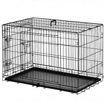 PawHut Lot de 2 cages pour chiens caisse de transport pliante pour chien en acier noir 92 x 57 x 62,5 cm