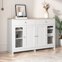 Sideboard Landhausstil, Sideboard mit viel Platz 120x80 cm Weiß Holzfarbe   Aosom.de