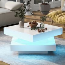 Table Basse Moderne, Table de salon, avec Plateau Tournant à 360° et Éclairage LED à 16 Couleurs, 70x70x36 cm, Blanc   Aosom France