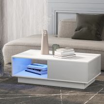Table Basse Moderne avec Éclairage LED Multicolore à 15 Modes, en MDF et Panneaux de Particules, 95x55x32 cm, Blanc