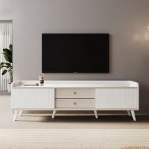 TV-Schrank mit Schubladen und Schiebetüren, elegantes Design, Weiß