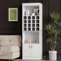 Rangement bouteille multifonctionnel Casier à bouteilles Ranger bouteilles de vin avec 16 compartiments à bouteilles, 50x40x180 cm, Blanc
