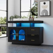 Buffet pour cuisine, meuble TV scandinave Meuble rangement cuisine avec 3 tiroirs, 2 portes et lumière LED, 120x40x80 cm, Noir   Aosom France