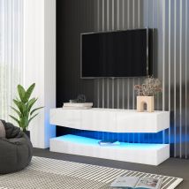 Meuble TV Suspendu Moderne avec Éclairage LED, 3 Étagères, en Panneaux de Particules, 180x40 cm - Style Scandinave, Blanc