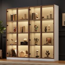 Lot de 2 vitrines en verre avec éclairage LED 16 couleurs, portes battantes et étagères réglables, 80x40x160 cm, meuble haut pour salon, Blanc