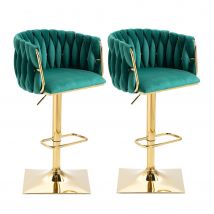 Tabourets de bar style art déco avec dossier et repose-pieds, chaise haute hauteur d'assise réglable pivotant 360°, Vert
