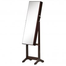 HOMCOM Armoire à Bijoux avec Miroir à Pied Multi-Rangement Inclinaison réglable Serrure dim. 46L x 36,5l x 151,5H cm Marron