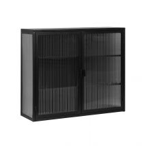 Placard Moderne à Deux Portes avec Vitrine et Étagères à Trois Niveaux pour Entrée, Salon, Salle de Bain et Salle à Manger, Noir