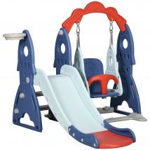 AIYAPLAY Ensemble toboggan et balançoire pour enfants 3 en 1 avec panier de basket, 155L x 136l x 114H cm bleu