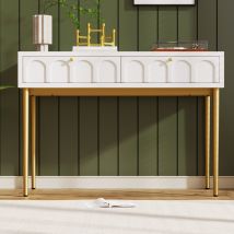 Coiffeuse et Commode moderne avec 2 tiroirs, Structure en Métal et Surface en Aggloméré, 100x76,5x45 cm, Blanc Crème