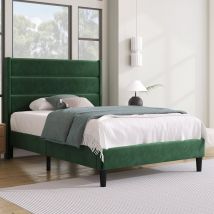 Lit simple 90x200 avec Sommier et tête de lit au Design Moderne en Tissu Velouté, Grand Confort et Déhoussable, sans matelas, Vert   Aosom France