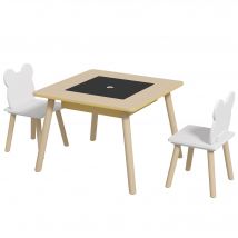 AIYAPLAY Ensemble 1 table et 2 chaise 3 pièces pour enfants avec plateau réversible espace de rangement bois naturel