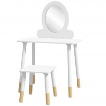 AIYAPLAY Ensemble coiffeuse pour enfants avec tabouret, coiffeuse 2 pièces pour enfants de 3 à 6 ans -  blanc