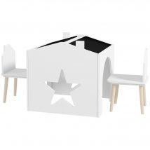 AIYAPLAY Ensemble 1 table et 2 chaise 3 pièces pour enfants, plateau de tableau noir, MDF et pieds en pin, pour 3-8 ans, blanc