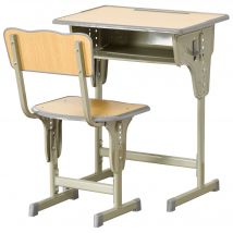 HOMCOM Bureau enfant Vintage style pupitre d'écolier kaki bois clair