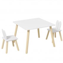 AIYAPLAY Ensemble table et 2 chaises enfant design scandinave motif oreille de lapin bois pin blanc