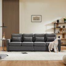 Moderner 2-Sitzer Leinenstoff-Sofa mit Taschen an den Armlehnen und 4 Lendenkissen, geeignet für Wohnzimmer und Büro, 264x83x87 cm, Dunkelgrau