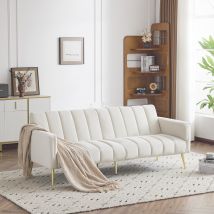 3-in-1 Verwandlungssofa mit 3-fach verstellbarer Rückenlehne (105°, 140°, 180°), ideal für Wohnzimmer und Schlafzimmer, 3-Sitzer Klappsofa, Beige