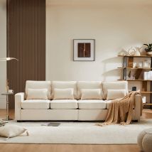 Modernes 2-Sitzer Sofa aus Leinenstoff mit Taschen an den Armlehnen und 4 Lendenkissen, geeignet für Wohnzimmer und Büro, 264x83x87 cm, Beige
