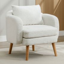 Fauteuil Lounge en Velours Teddy Moderne et Simple avec Coussin, Assise Extra Épaisse, 71x72x71 cm, Blanc