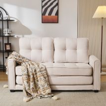 Canapé-Lit Convertible 2 Places Déhoussable au Design Moderne avec Coussins à Double Couche et Poches Latérales, 151x86x75 cm, Beige