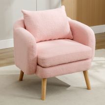 Fauteuil Relax Moderne en Velours Teddy avec Coussin, Assise Extra Épaisse, 71x72x71 cm - Fauteuil Lounge de Salon, Rose